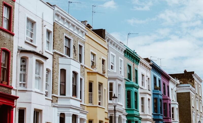 colourful houses in London, UK